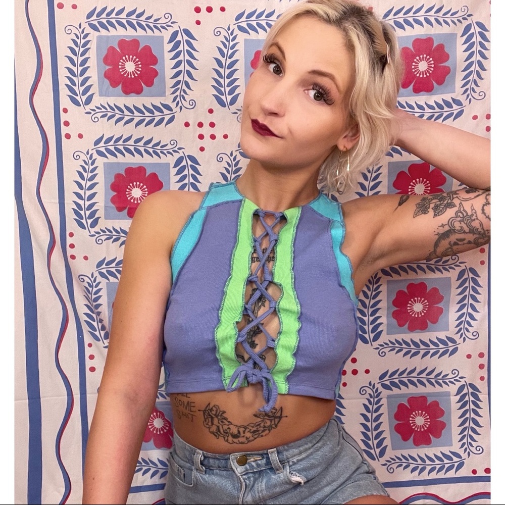 Nwt lace up patchwork tank